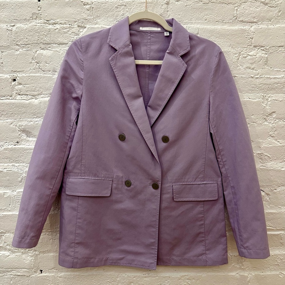 Uniqlo Lavender Linen Blend Double Breasted Jacket